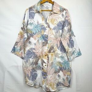ROSEMARINE Women Linen ButtonUp Shirt Tunic Sz M Beachy Coastal Breathable Italy